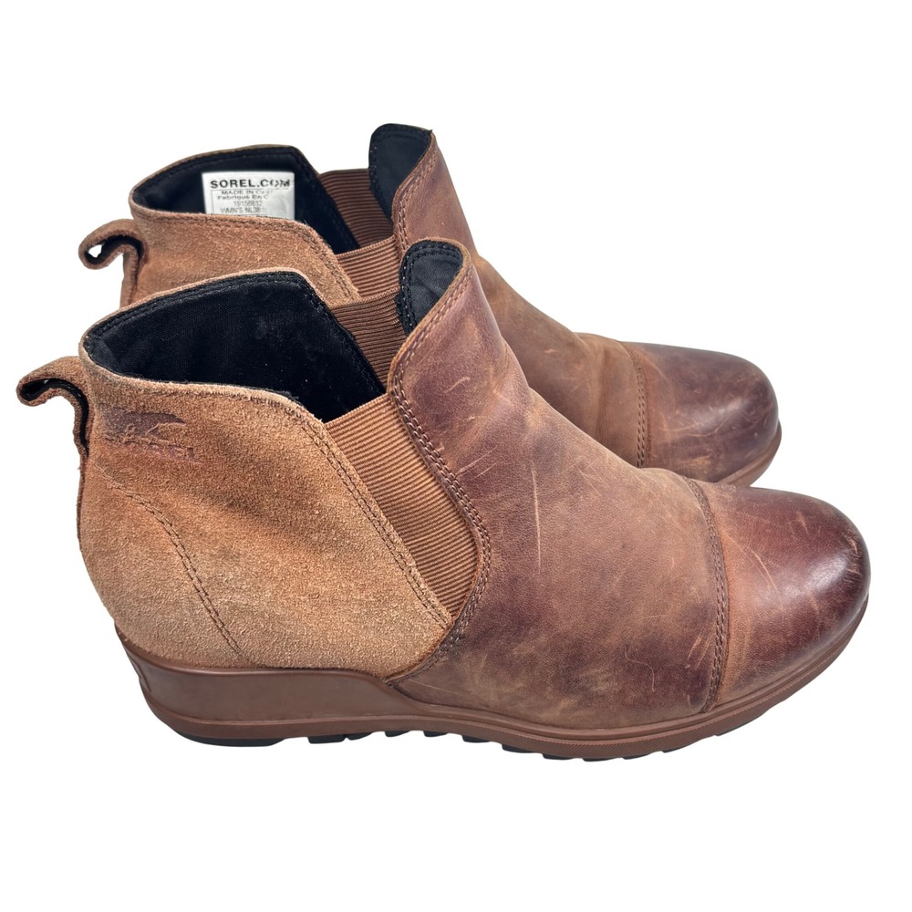 Sorel Chelsea Wedge Boots Brown Leather Suede Waterproof Lug‎ Sole Gorpcore Sz 8